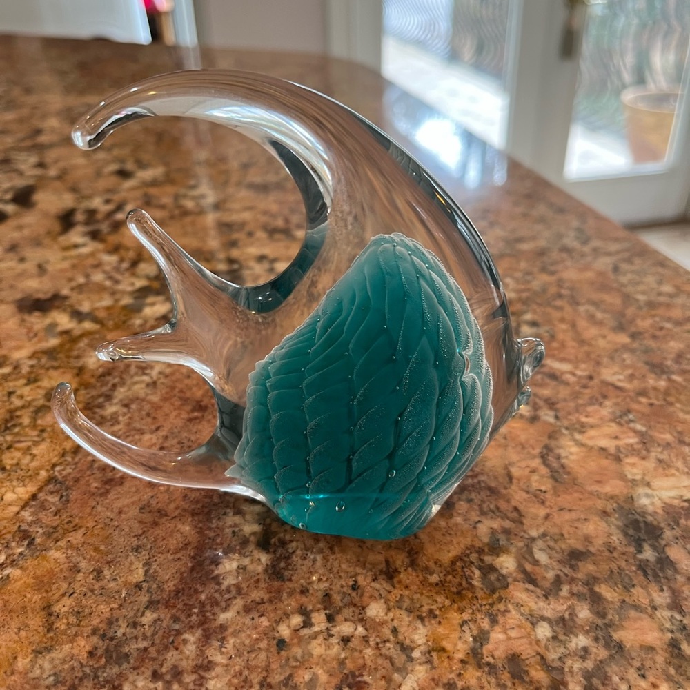 Glass Fish Sculpture in Teal